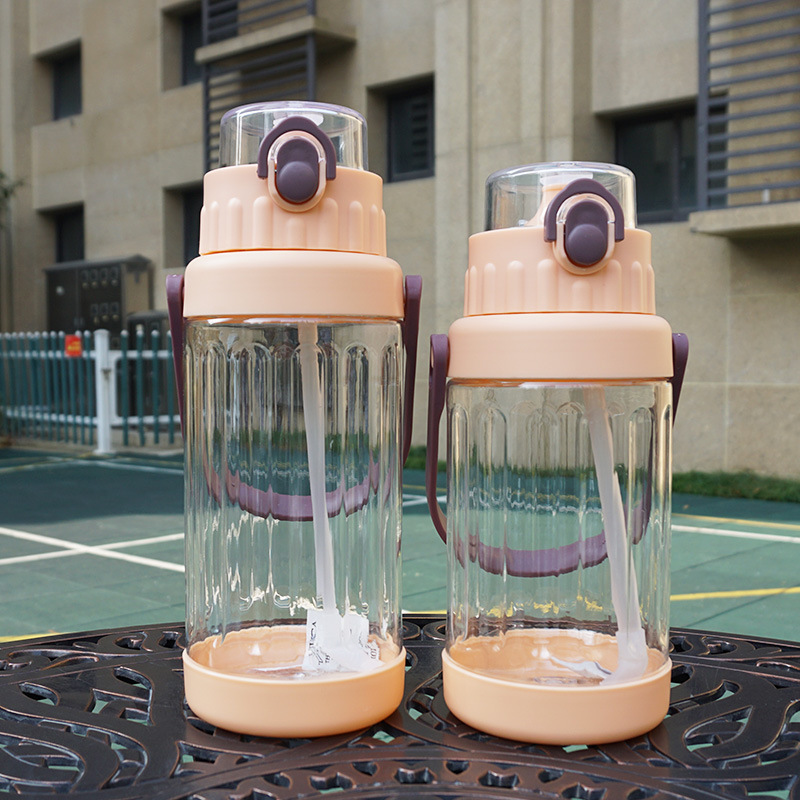 Simple gran capacidad de plástico transparente paja taza de agua estudiantes masculinos y femeninos portátil deportes taza de espacio portátil hervidor de agua 2L