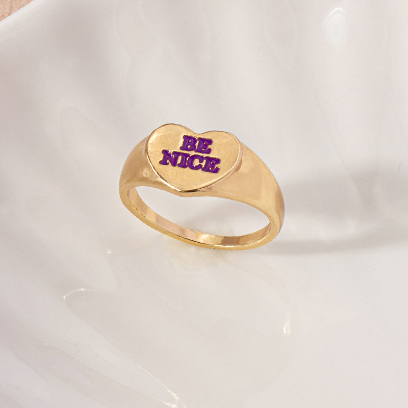 European and American simple heart plain dripping letter ring female wholesale