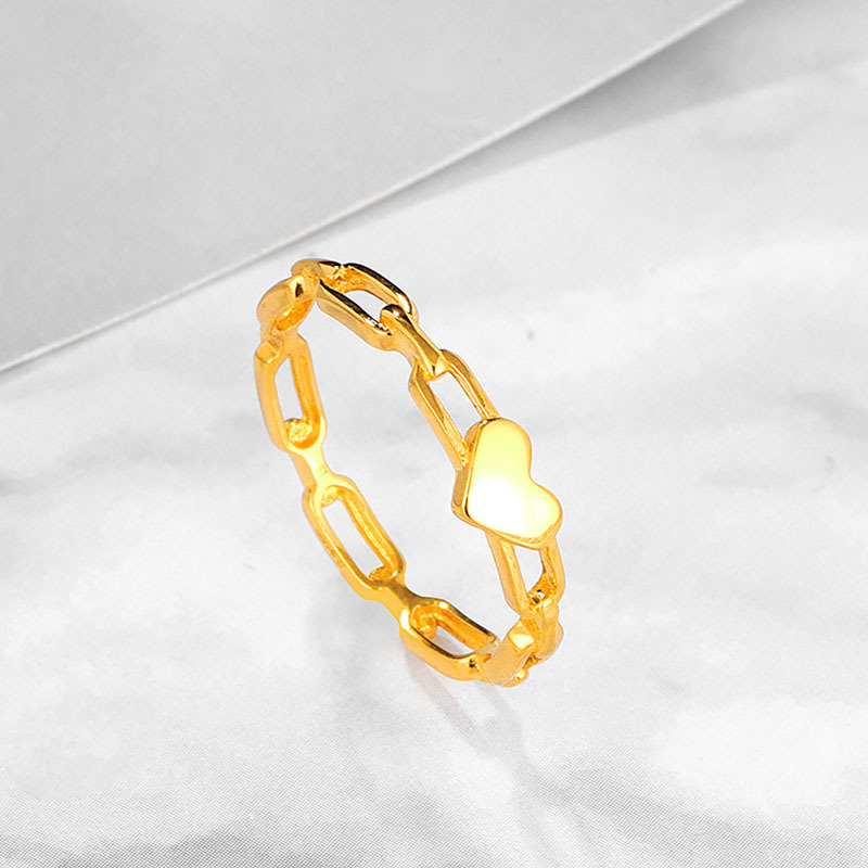 6g Weight Vacuum Plating Gold Plating Process 18K Gold Plated Plating Material Titanium Steel 18K Gold Plated Retro Plating Heart Shape Titanium Steel Rings