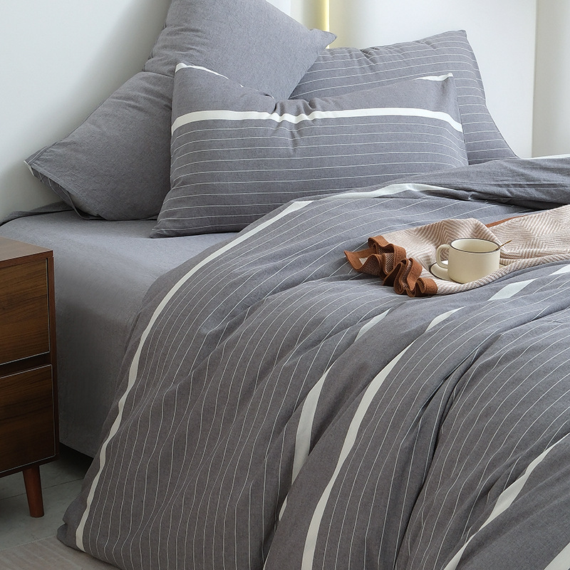Nude Pure Knitted Cotton Bedding Set Ultra Soft Striped Four Piece_voghion.com