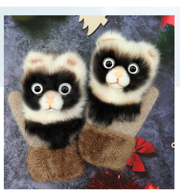Animal Pattern Women'S Gender Knitted Fabric Fabric Fashion Style Women's Fashion Animal Knitted Fabric Gloves 1 Pair