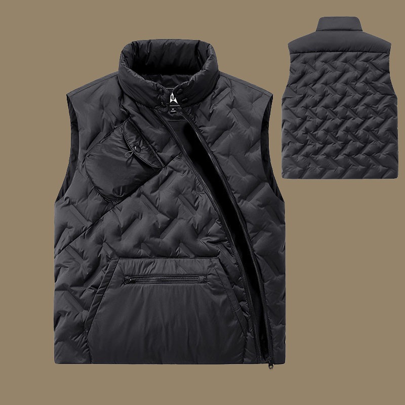 2026 Winter New Trendy Patchwork Stand Collar Asymmetrical Placket Loose Vest Women's Fashion Warm Plus Size Couple Outerwear