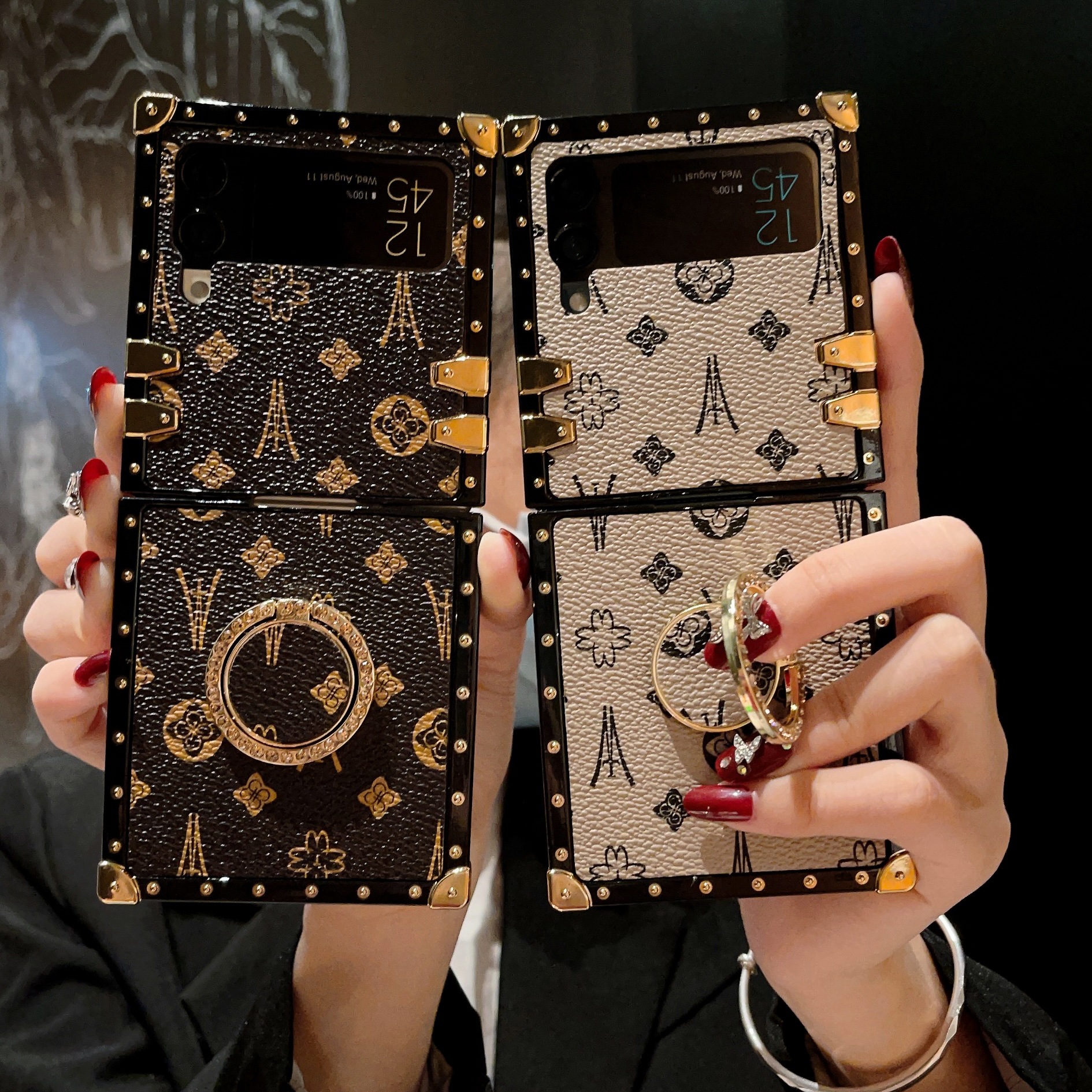 Foreign trade suitable for Samsung ZFLIP5 trendy brand classic pattern Korean ZFLIP3/4 bracket folding anti-fall mobile phone case