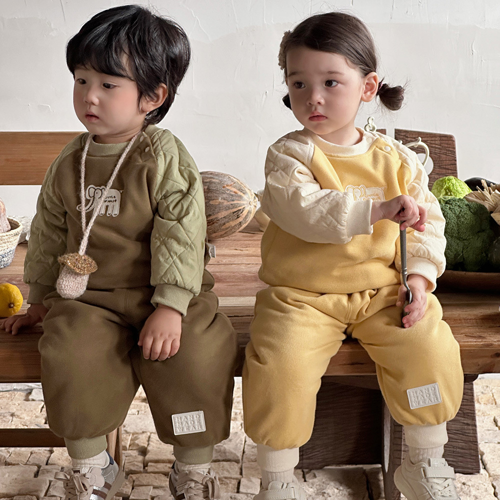 2024 otoño e invierno acolchado versión coreana traje de bebé de estilo occidental 1-3 años traje de salida bebé hermano y hermana traje de dos piezas