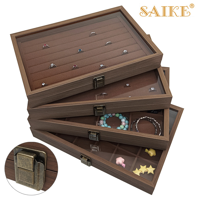 【复古版】现货批发黑胡桃纹木质高端珠宝首饰收纳展示箱戒指饰品