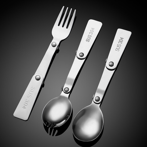 Folding spoon stainless steel tableware set 304 salad spoon fork outdoor camping multi-functional folding spoon