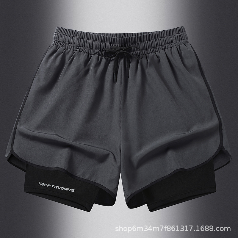 Fábrica de impresión directa pantalones cortos de doble capa para hombres y mujeres secado rápido deportivo relajado de seda de hielo casual pantalones para hombres