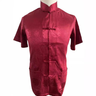 Order processing summer men's business casual short-sleeved Tang suit top silk traditional cultural clothing Tang suit