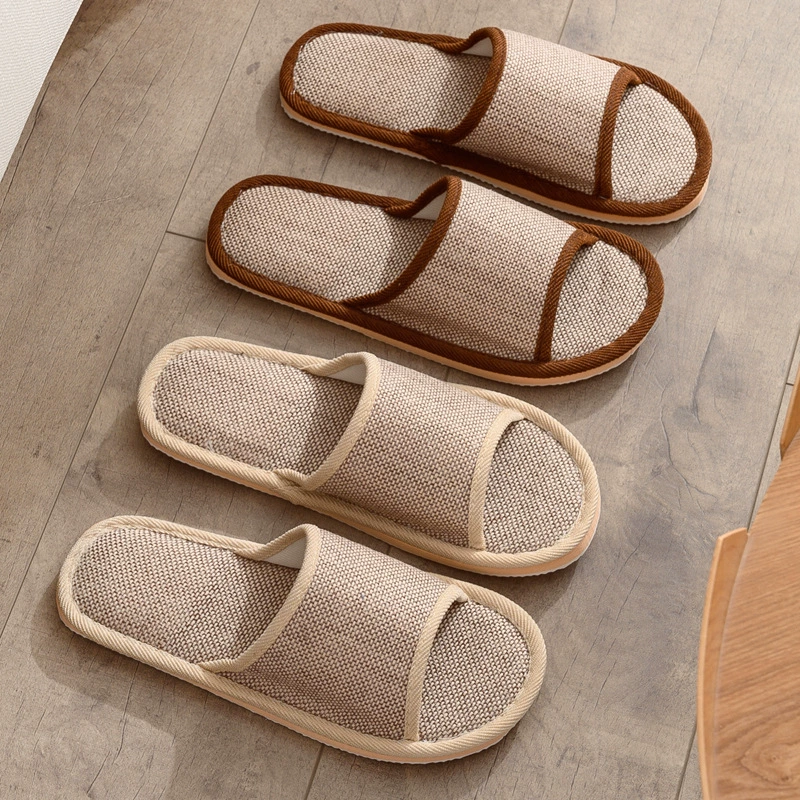 Домашние льняные тапочки с открытым носком, женские домашние тапочки из хлопчатобумажной ткани для пар, мужские весенне-летние тапочки для домашнего интерьера, пенопластовая подошва
