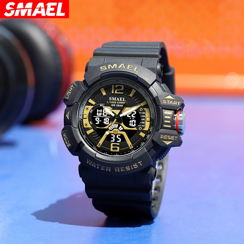 SMAEL Smale nueva tendencia estudiante deportes al aire libre impermeable cronómetro multi-energía cinética doble pantalla reloj electrónico 8065