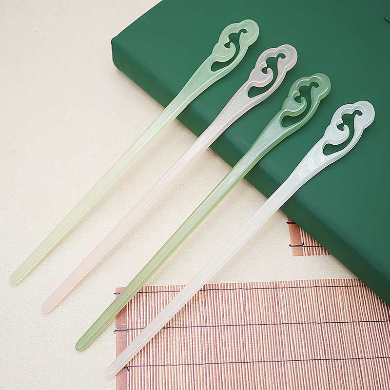 Chinese-Style Imitation Jade Ancient-Style Acetate Hairpin for Updos, Versatile Hair Accessory, Chinese-Style Ancient-Style Flat Hairpin, Wholesale from Manufacturer