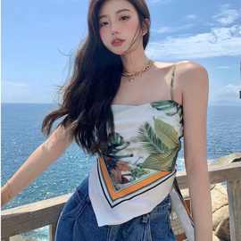 外贸跨境吊带背心女内搭外穿夏季复古美背辣妹方巾肚兜式抹胸上衣