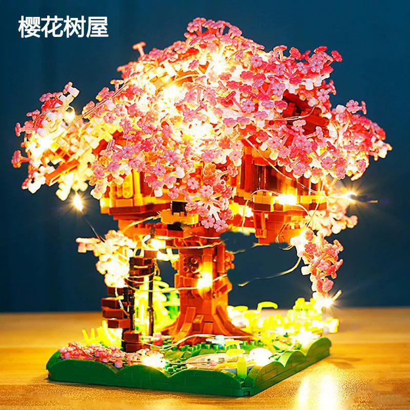Конструктор Building Set Legо Cherry Blossom Tree, маленькие кирпичики, варианты LED и из акрила, подарок на день рождения