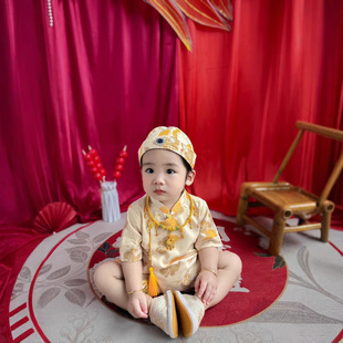 One-Year-Old Boy's Dress, Summer Chinese Tang Suit Vest, Boy's 1-Year-Old Banquet Dress, 100-Day Baby Clothes