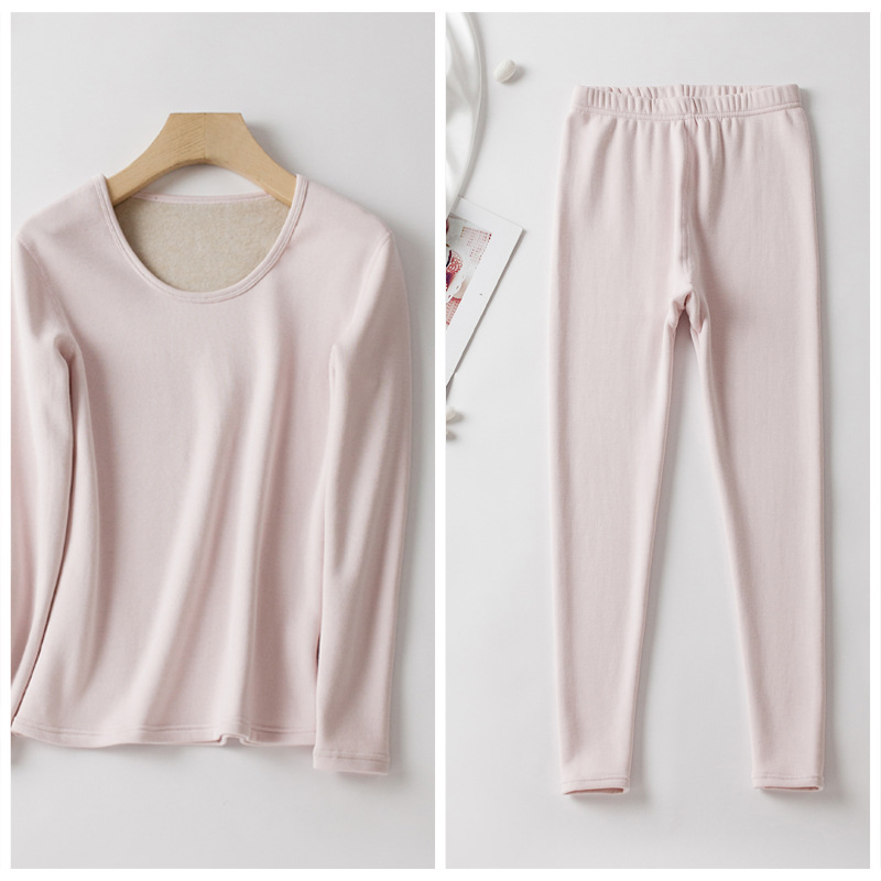 批發真絲圓領拉絨加厚保暖套裝女士秋衣褲內衣秋褲桑蠶絲壹套秋冬