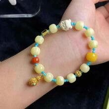 厂家批发 天然蜜蜡 白蜜老型手链 925银福禄 清新淡雅 直播货源