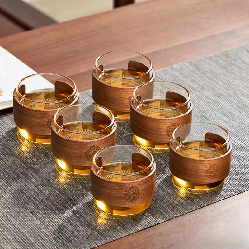 Taza de té de vidrio conjuntos de taza de té de kung fu resistente a altas temperaturas a prueba de quemaduras Taza de té doméstica comercial taza de té pequeña taza de té