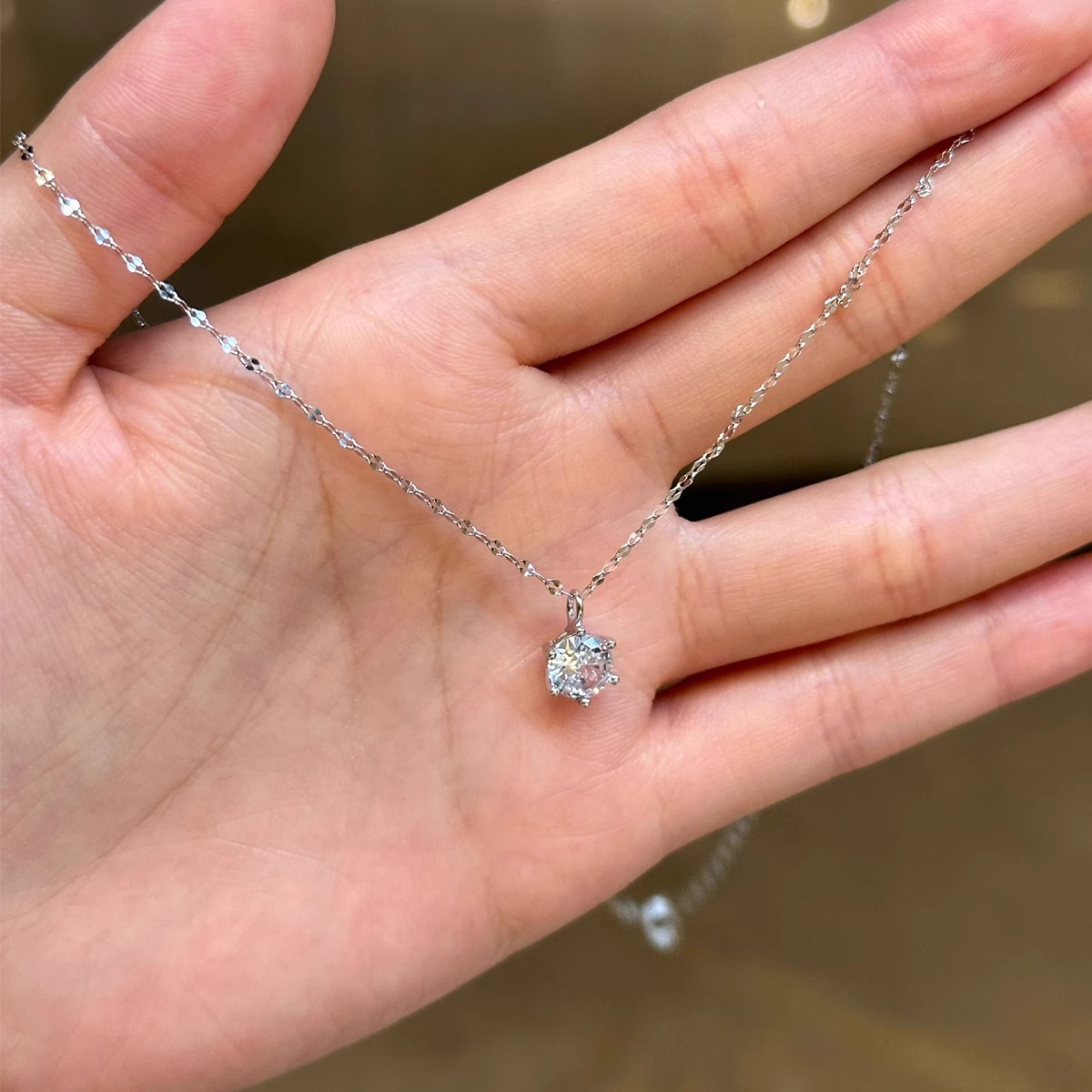 輕奢百搭一顆清透閃鑽銀色項鍊單鑽氣質簡約女生鎖骨鏈時尚頸鏈