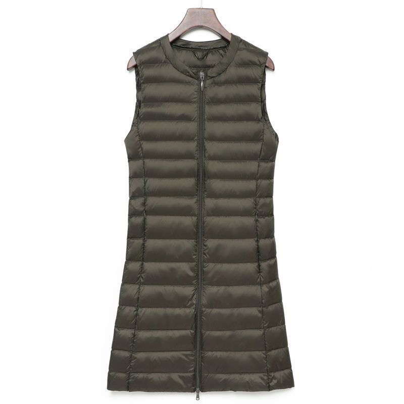 Transfronterizo otoño y invierno nuevo tipo de chaqueta de pluma de mujer ligera media y larga moda coreana con cremallera de cuello redondo calentamiento exterior