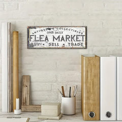 復古木質flea market跳蚤市場標誌牌匾買賣交易入口標誌牆壁裝飾