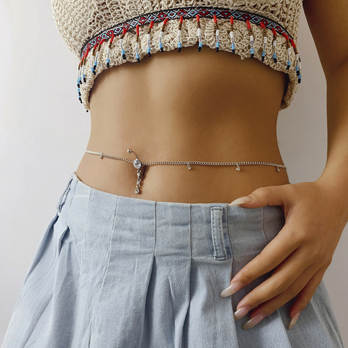 Eurasian cross-border jewelry, personalized simple and fashionable micro-set body chain, sexy water diamond fringe chain, geometric waist chain