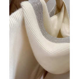 一线大品牌剪标女装外贸货尾单清仓V领亮条针织连帽羊绒毛上卫衣