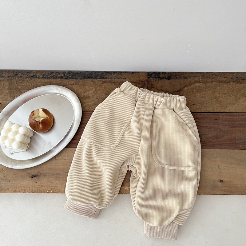 INS pantalones de bebé Otoño e Invierno estilo coreano bebé atado al tobillo forrado de lana engrosado pantalones casuales Invierno Pantalones cálidos para niños moda