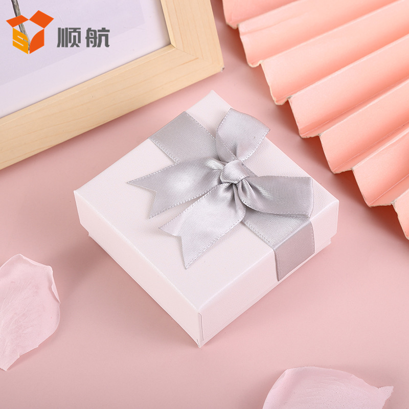 Grey Bow White Gift Box Factory Direct Jewelry Box Earrings Ring Necklace Bracelet Jewelry Packaging Box