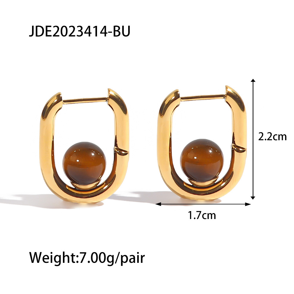 Mode U-form Edelstahl Plating Inlay Künstliche Edelsteine Ohrringe 1 Paar display picture 4