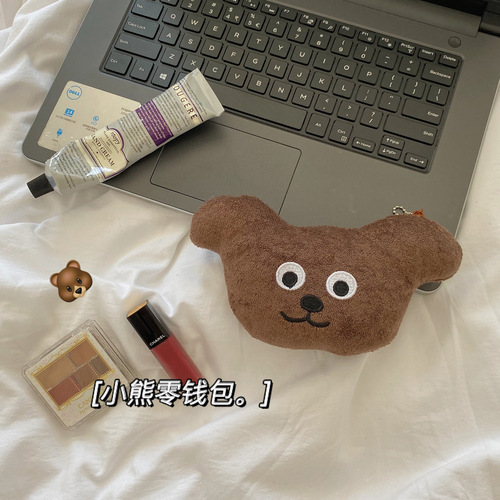 Homemade Korean ins cute cookie bear coin purse bear head plush card holder pendant bag decoration student gift