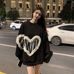 斤大码秋冬加绒加厚圆领中长款卫衣女胖mm遮屁股时尚洋气上衣
