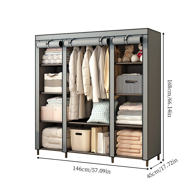 Amazon Dormitorio transfronterizo Armario de tela para el hogar Armario individual Tubo de acero económico de montaje simple para alquilar