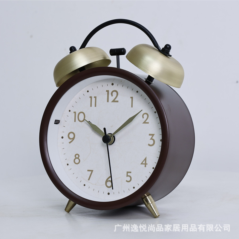 3.8寸简约金属时钟大铃声学生专用闹钟带灯光静音床头钟表批发|undefined