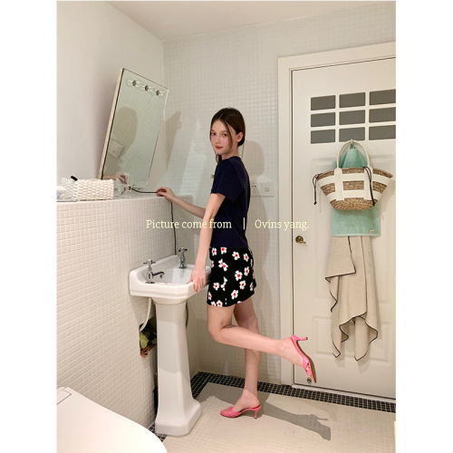 ovinsyang floral skirt women's spring and autumn 2024 new sweet girly style a-line skirt hip-covering skirt