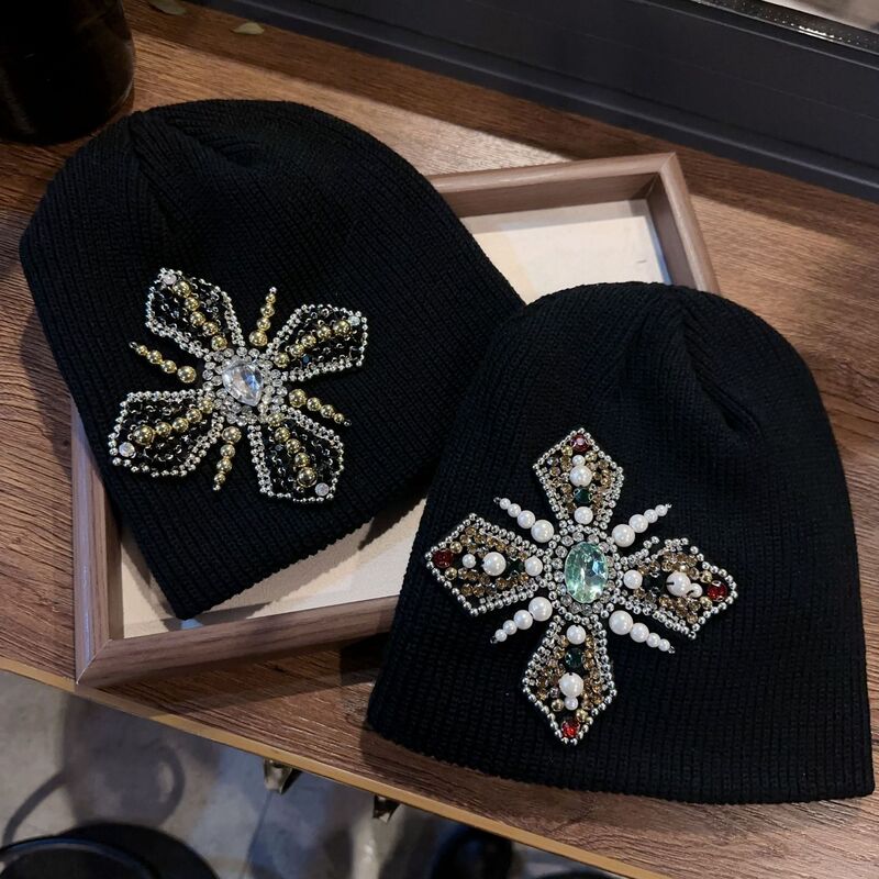 Niche cross gem wool hat for men and women with street hip-hop personality heavy industry ear protection knitted cold hat tide