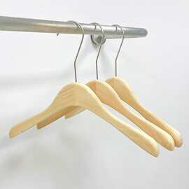 logo批发服装店专用原木色橡木女装实木衣架木质防滑套装衣架裤架