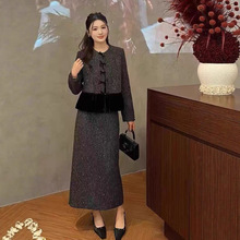 不退换VV名品9930撞色拼接圆领小香风外套+半身裙两件套女