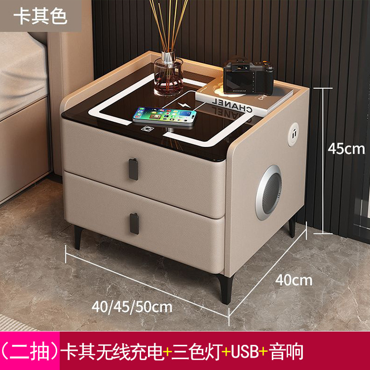 카키색 (2단 서랍) 무선 충전 + 3색 조명 + USB + 스피커