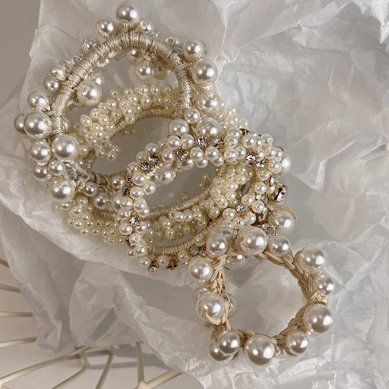 Mode Einfache Gummi Nachahmung Perle Intarsien Strass Haar Krawatte display picture 1