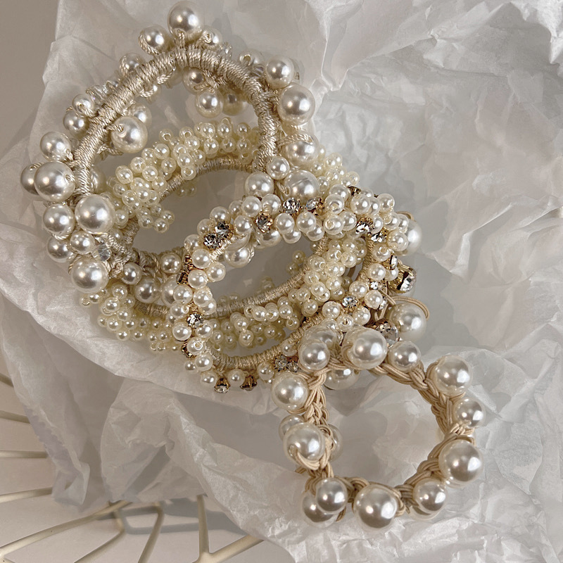 Fashion Simple Rubber Imitation Pearl Inlaid Rhinestone Hair Tie display picture 1