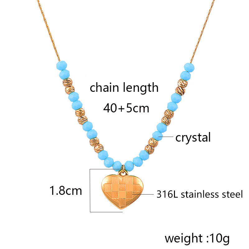 Vacation Heart Shape Artificial Crystal Titanium Steel Pendant Necklace 1 Piece