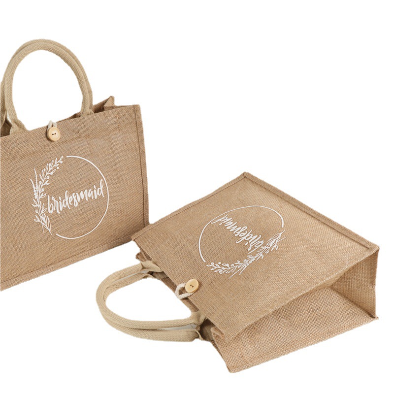 Bolsas de lino personalizadas bolsas de mano de yute retro bolsas de lino recubiertas creativas bolsas de regalo de impresión de publicidad de comercio exterior