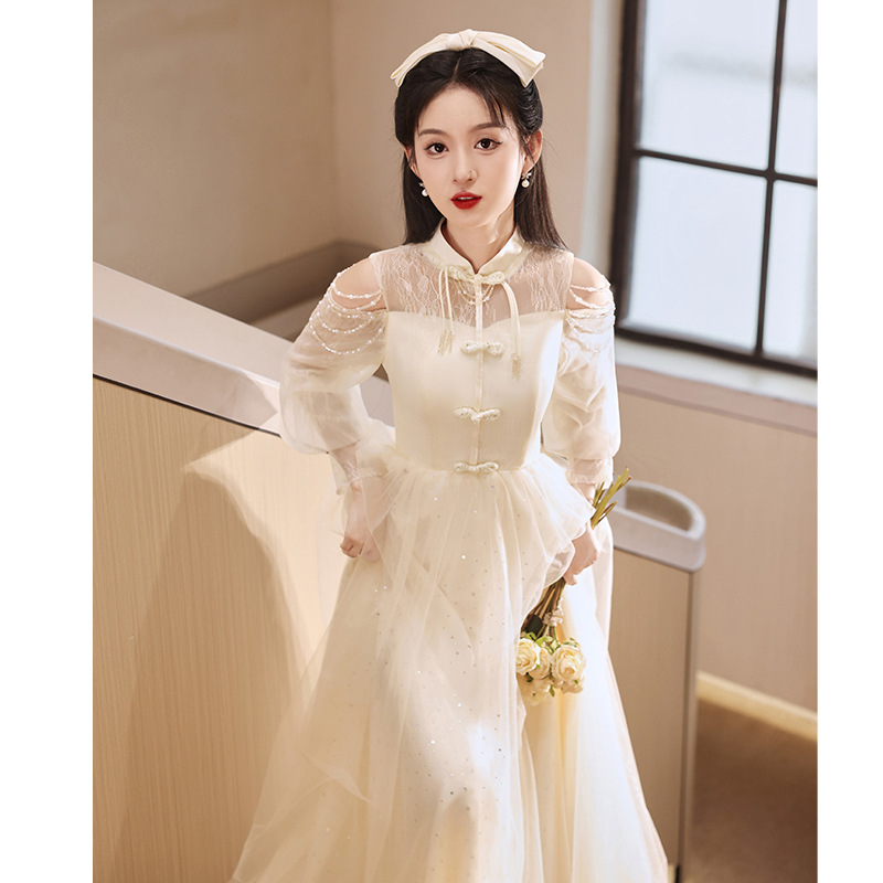 Champagne-Colored Bridesmaid Dresses 2026 New Style New Chinese-Style Fairy-Like Elegant Dresses for Bridesmaids and Sisters, Traditional Chinese Wedding Bridesmaid Gowns