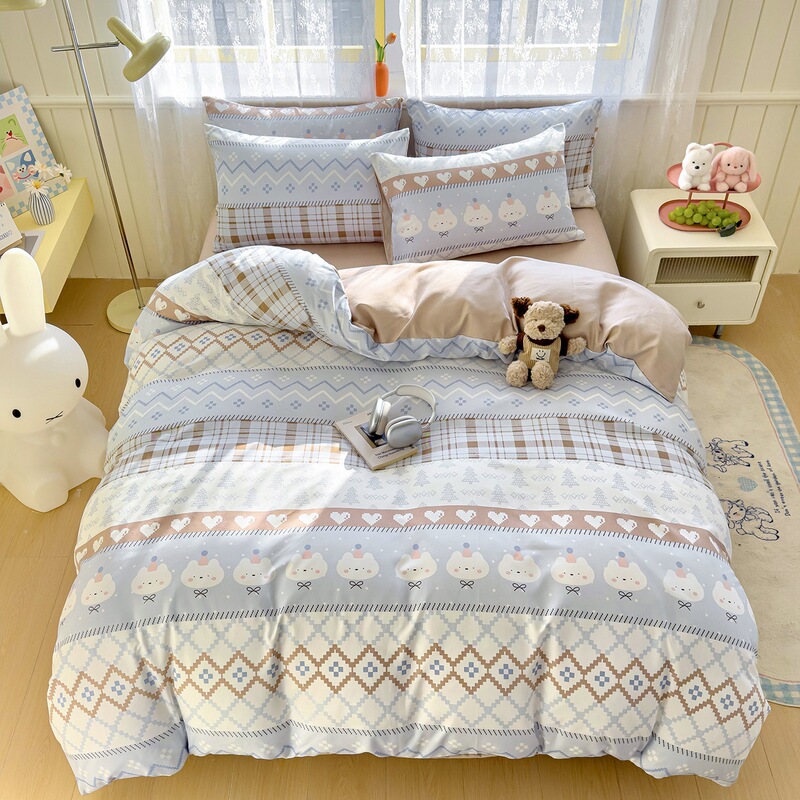 Authentic Fresh Style Four-Piece Set Pure Cotton Bed Sheet Student Dormitory Duvet Cover Dormitory Three-Piece Bedding Set