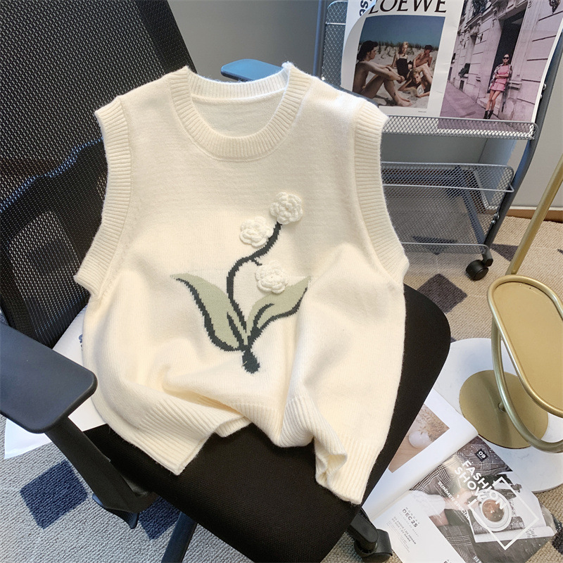 24 Dongpuyuan suave estilo coreano flor tridimensional chaleco de punto para mujeres 2024 mañana image 3