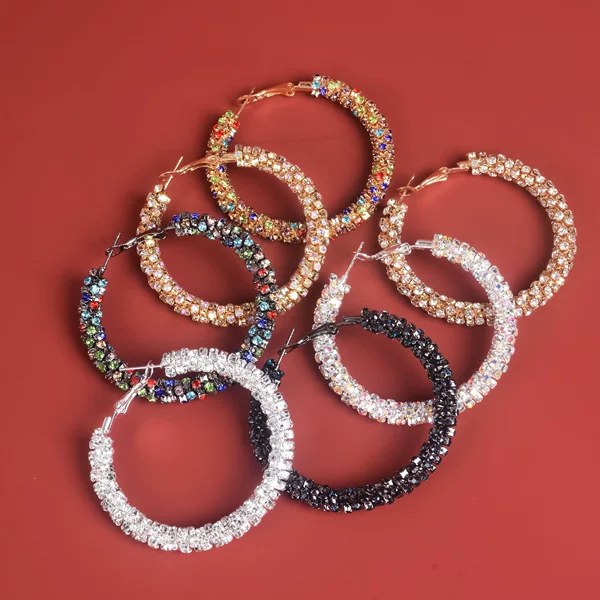 Trendy Full Diamond Claw-Studded Large Hoop Earrings for Women, European and American Style Double-Row Zircon Hoop Earrings, Party Dress Accessories