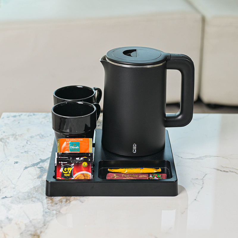 Fábrica directa de hervidor de agua eléctrica de hotel pequeño kettle 304 kettle de acero inoxidable set bandeja