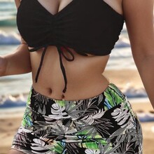 欧美爆款跨境亚马逊抽绳吊带平角分体两件套比基尼式bikini泳衣女