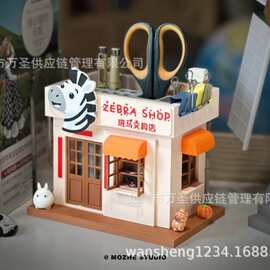 Cute迷你店铺造型笔筒摆件 创意小屋跨境书桌文具收纳工艺品26826