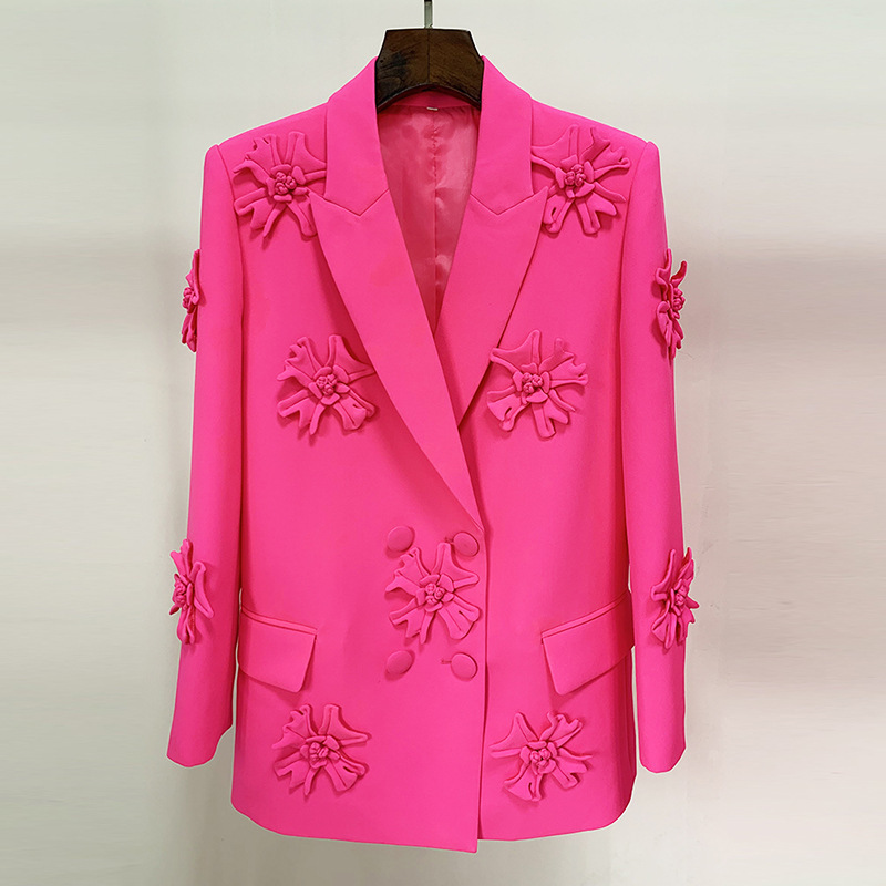 High Street Fashion 2026 High-End Designer Socialite Double-Breasted Heavy-Duty Three-Dimensional Floral Embellished Blazer